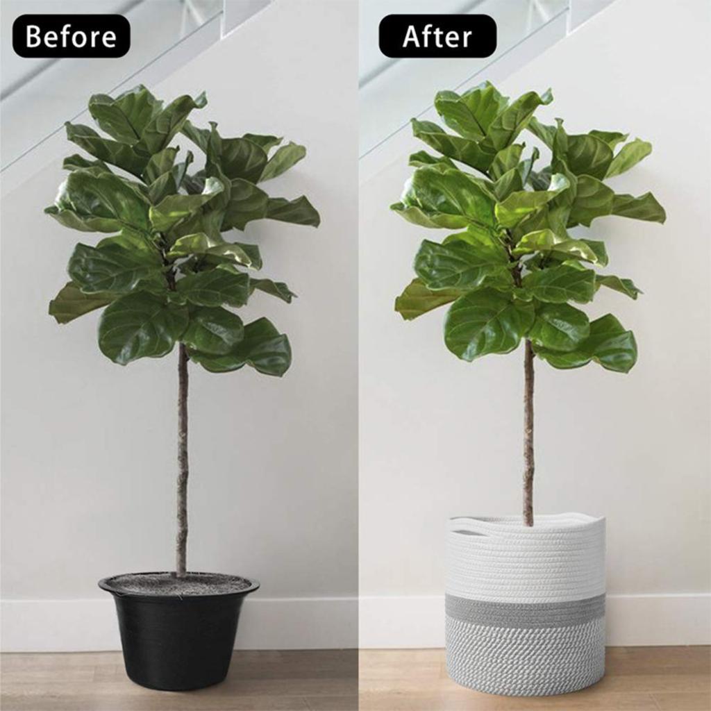 Woven Flower Baskets, Handmade Woven Baskets, Green Plant Floor Pots, Straw Woven Flower Pots