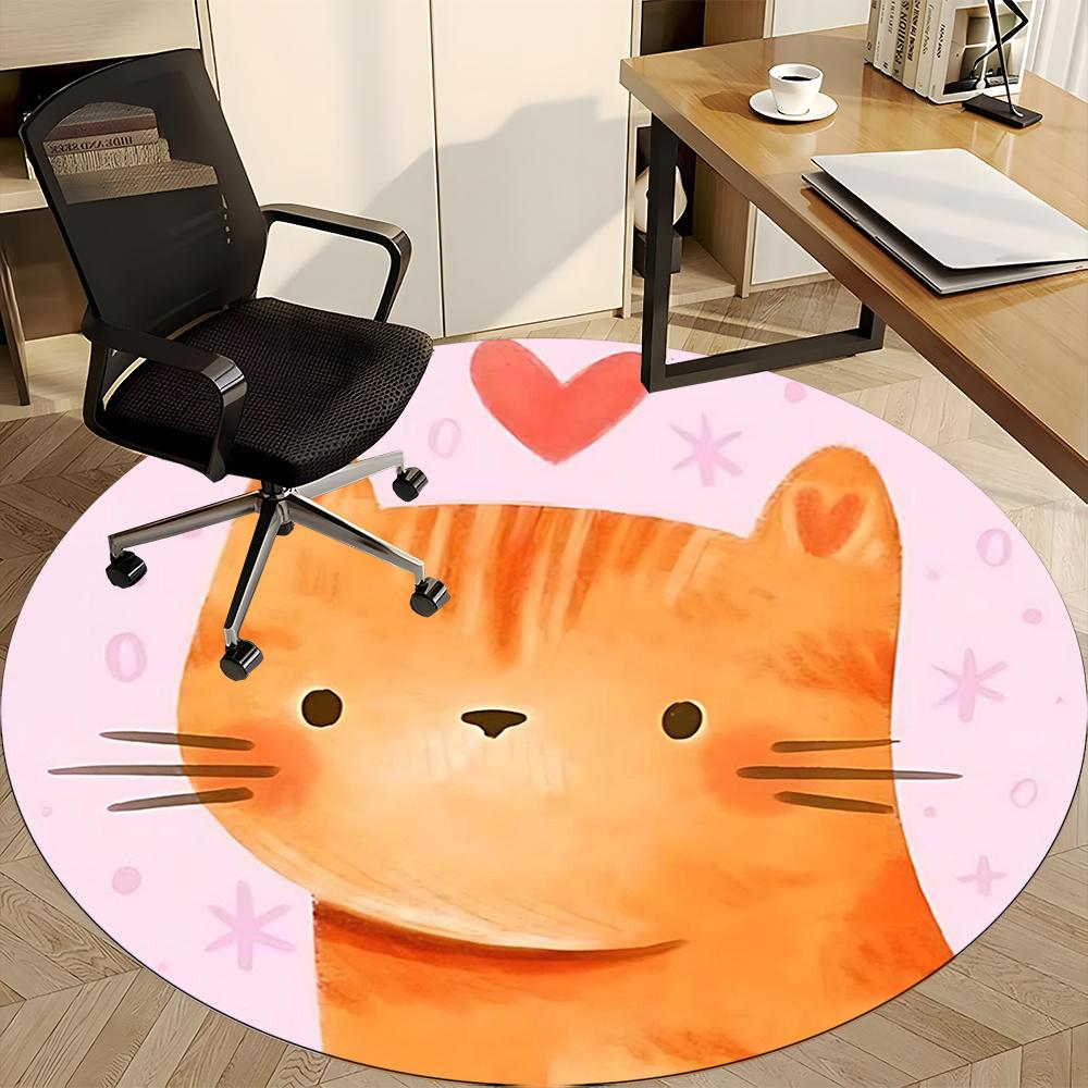 1pcCat Love Office Round Area Rug, Indoor Mat Suitable ForOffice, Under Office Chairs Bedroom Living Room Home Decor, Room Deco 092