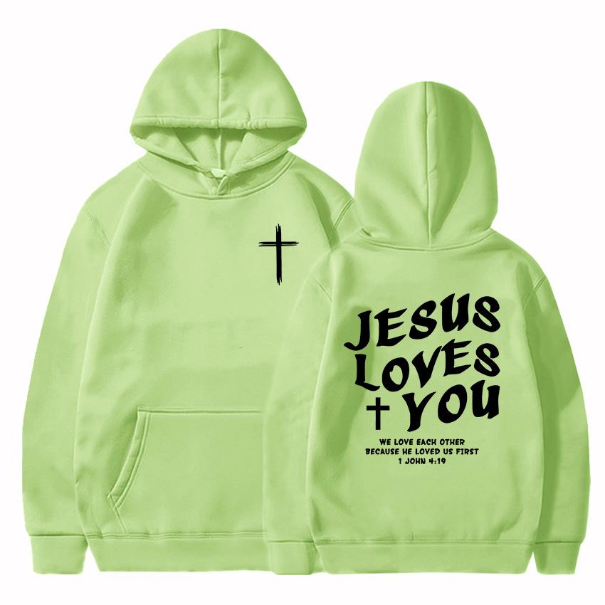 Jesus Love's You Christian Bible Verse Hoodies Letter Graphic Printing Sweatshirts Casual Men Women Hooded Pullovers Unisex Tops