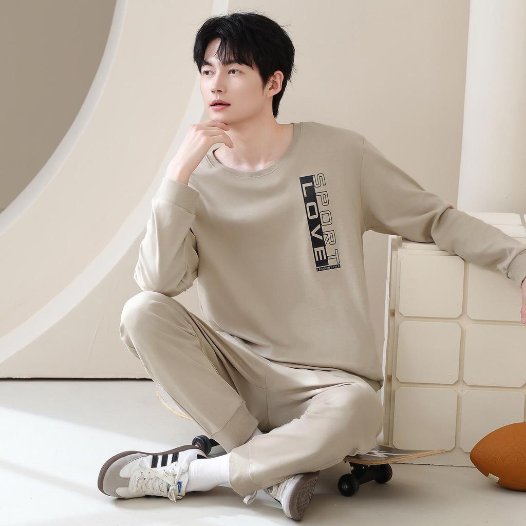 Męski bawełniany komplet casualowy na wiosnę/jesień z długim rękawem do domu