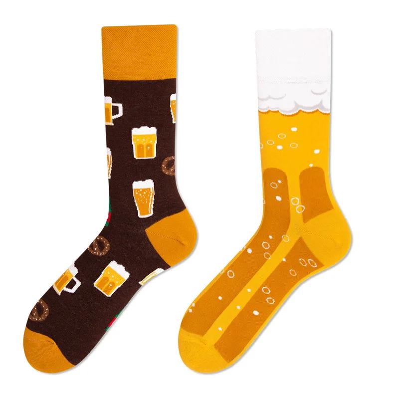 New Creative Couple AB Asymmetric Trendy Socks Fashionable Personalized Trendy Cartoon Jacquard Long Tube Cotton Socks