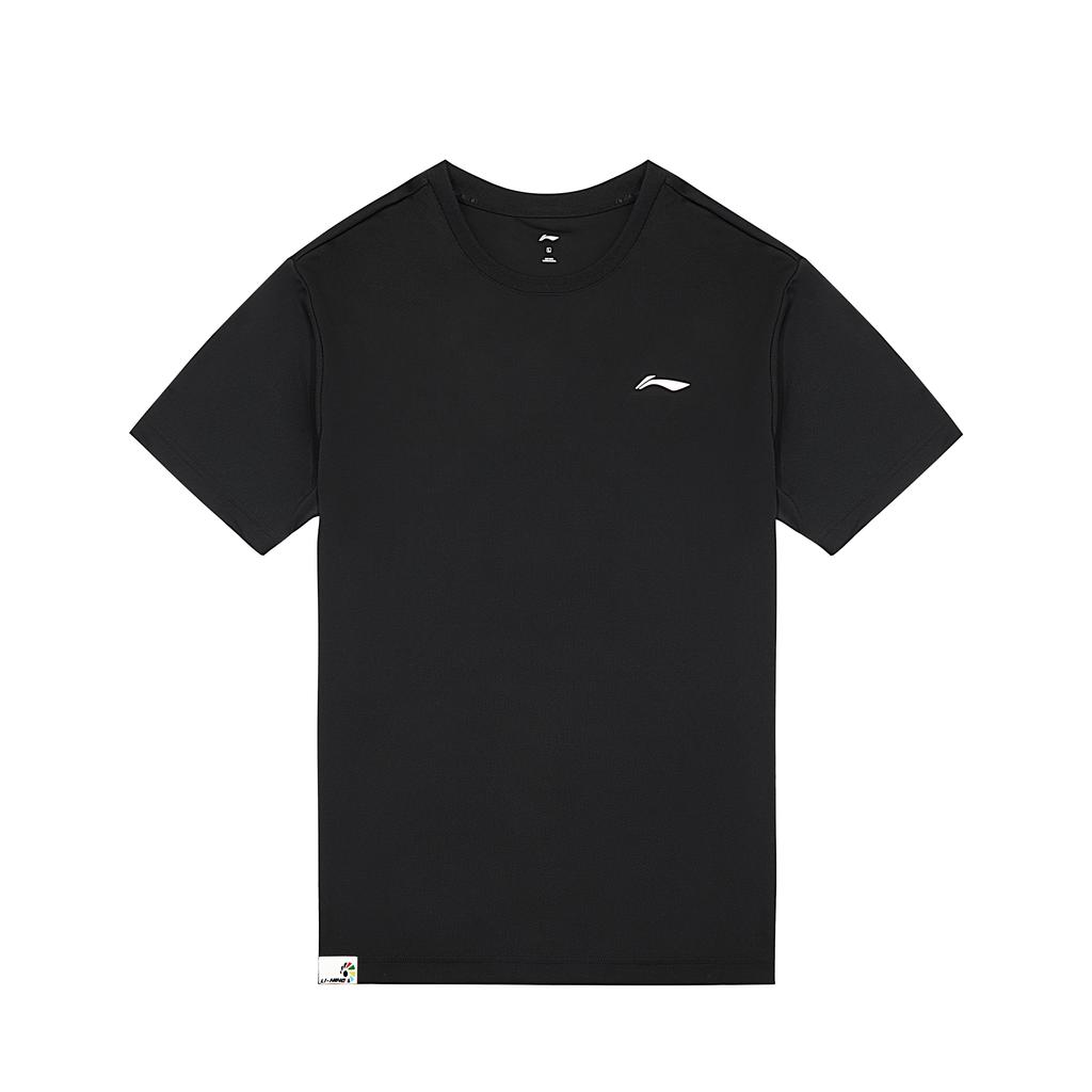 Li Ning Badminton Series Solid Color Logo Round Neck Breathable Short Sleeve T-Shirt Men Tops Black AHSR791-5
