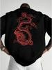 Oversized Thick T-Shirt with Red Dragon Print Japan
