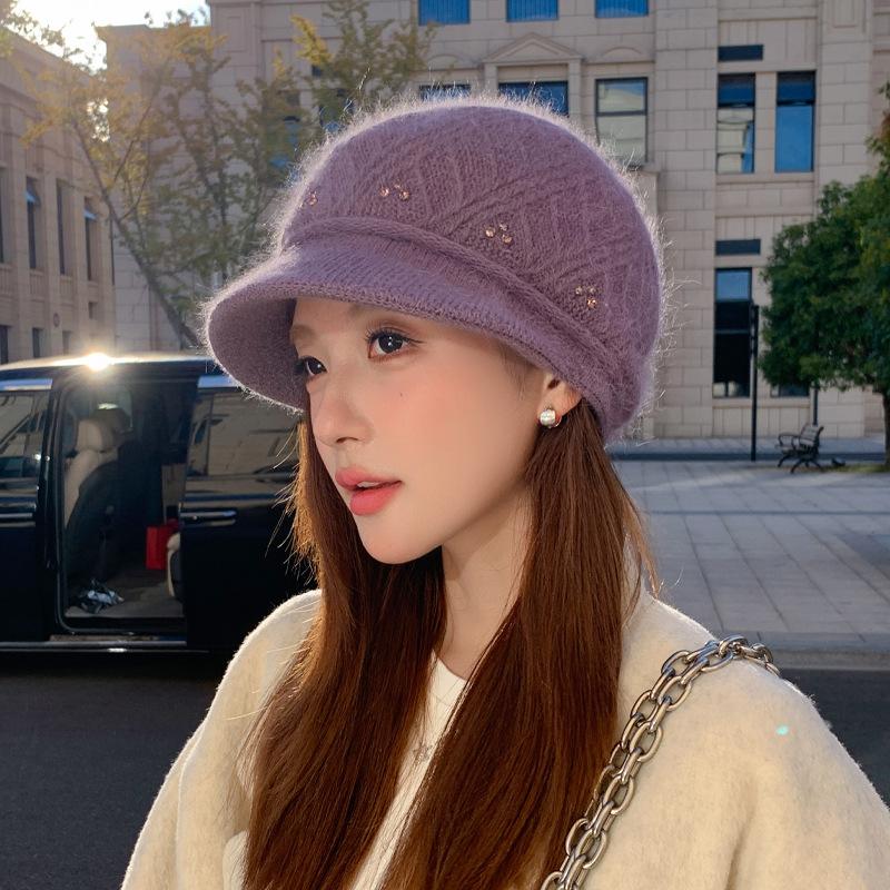 Autumn And Winter Hats, Women'S Hats, Big Brims, Plush Warm Wool Hats, Thickened Knitted Hats, Showing A Small And Versatile Face