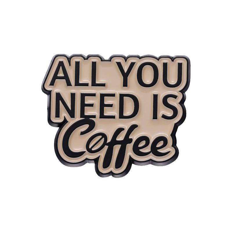 Brooch Alloy Trendy Pin With Charming English Letter Design Inspired By Coffee Cups For Enthusiasts Fashion