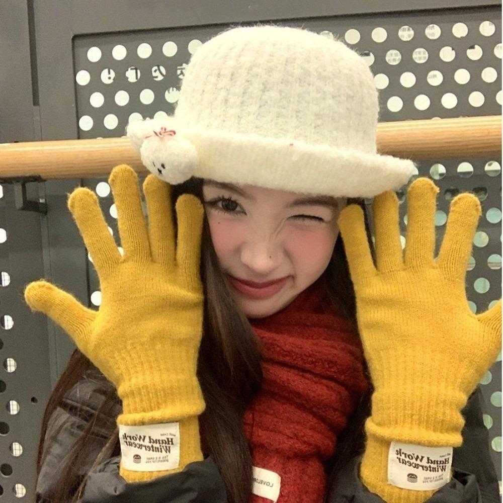 Warm Lining Full Finger Knitted Gloves One Size Faux Cashmere Gloves For Students