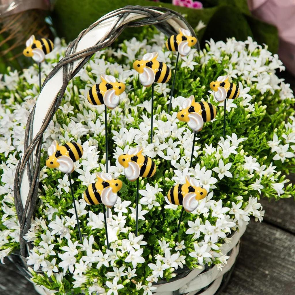 10Pcs Bee Garden Stakes Decor, Metal Yard Art Stakes, Front Yard Art Stick Floral Picks Bumble Bees Garden Stakes Outdoor Lawn Pathway Patio Plant Pot