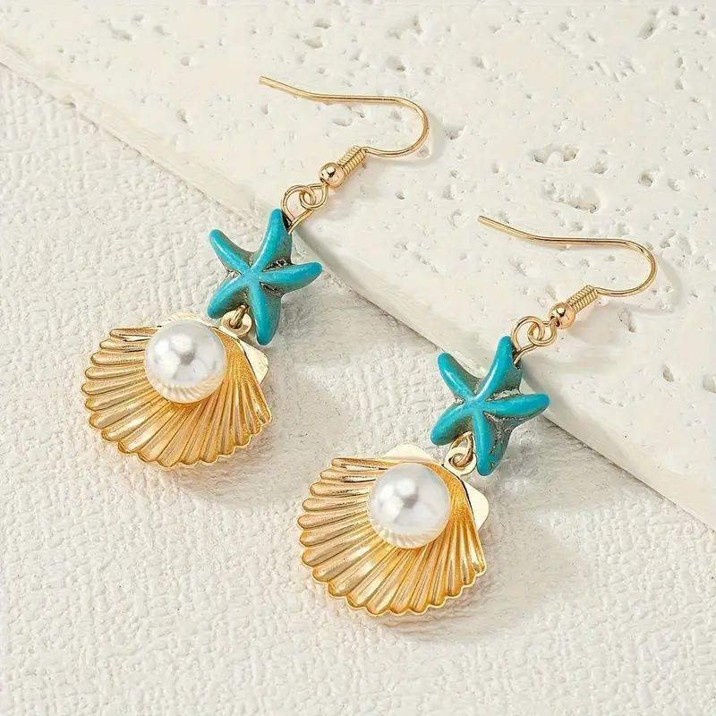 Popular Seaside Beach Imitation Pearl Starfish Ocean Style Earrings Fashionable Natural Leisure Style Earrings