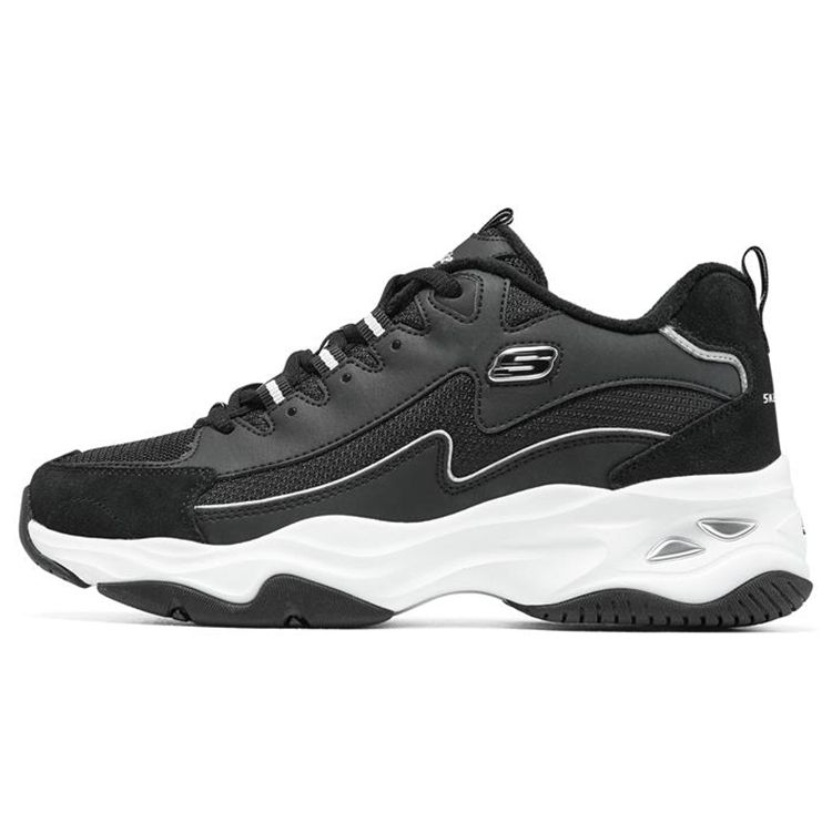 Skechers DLites 4.0 Lightning Panda Mesh Leather Fleece Low Top Dad Shoes Women sneaker Black White 896044-BLK 36