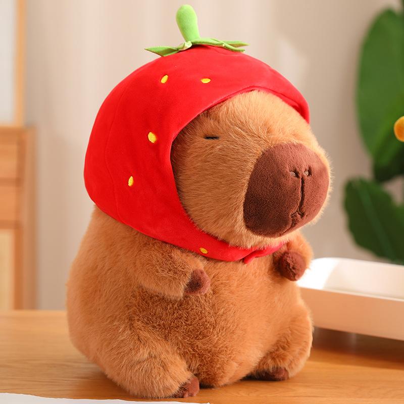 Capybara Doll Strawberry Kapibara Plush Toy Kapibara Snap Ring Capybara Doll Keychain