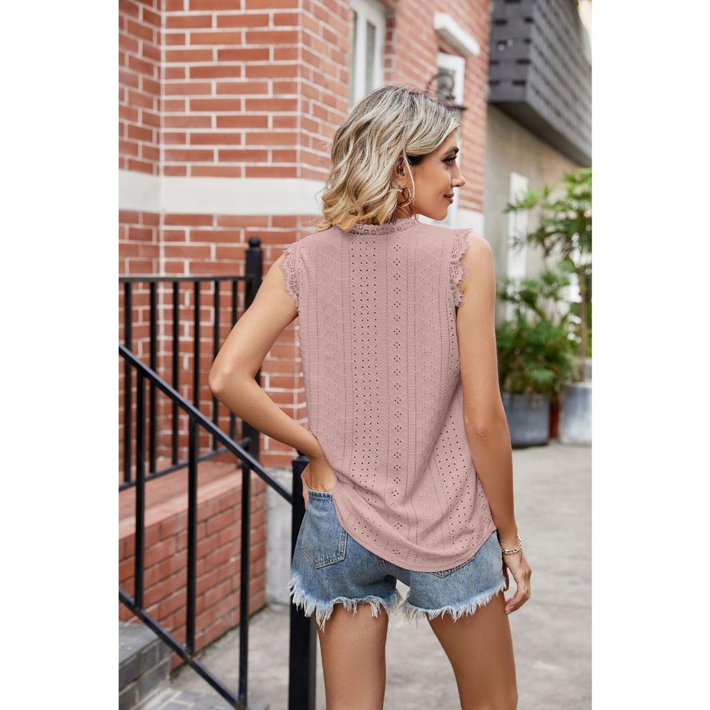 GMXIA Summer Women's V-neck Vest Hollowed Out On Sleeveless Lace Lace