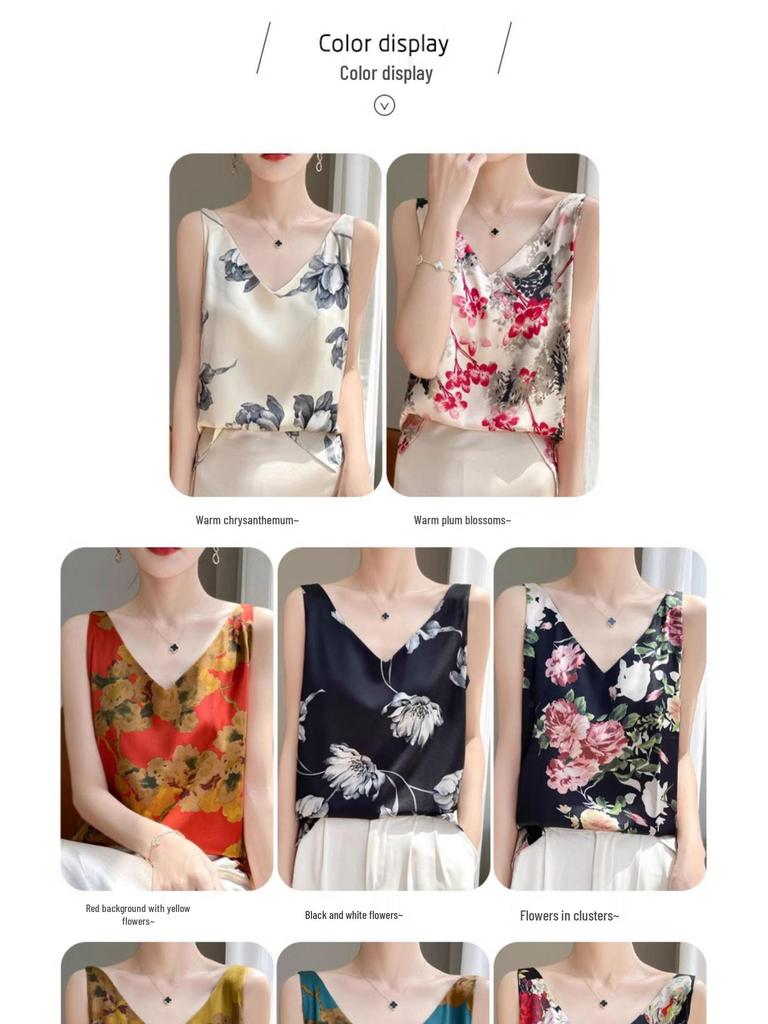 High-Quality Chinese-Style Satin V-Neck Camisole: Women's Sleeveless Summer Top