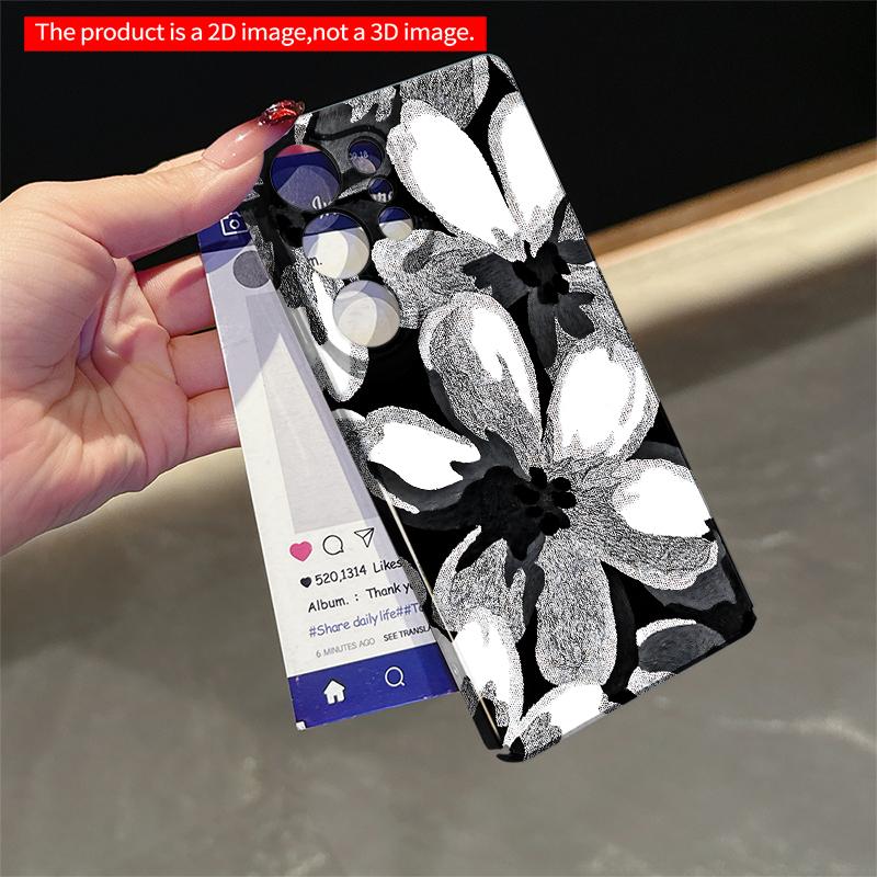 2DFlat Samsung Phone Case Monochrome Floral Pattern Phone Case Applicable To Galaxy S22 S23 S24 S25ULTRA S26 A12 A13 A14 A15 A16