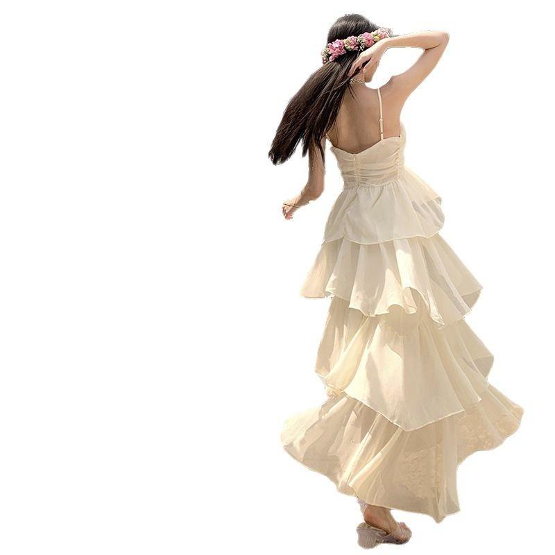 Neck Collar Sling Fairy Cake Long Dress Fairy Thin Temperament Vacation Dress Vacation Dress