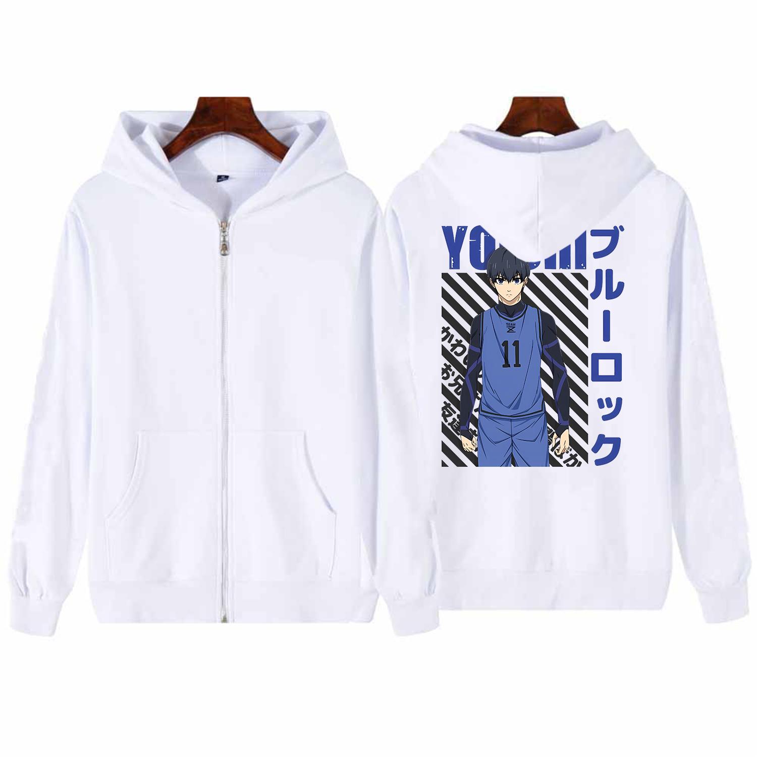 

Толстовки на молнии с изображением аниме BLUE LOCK Isagi Yoichi, повседневная уличная одежда для женщин и мужчин, модные топы с капюшоном, большие толстовки на молнии, пальто 4XL белый