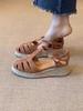 Sheepskin version~ 2025 new summer versatile retro hollow one-word buckle straw thick sole heightening Roman sandals women