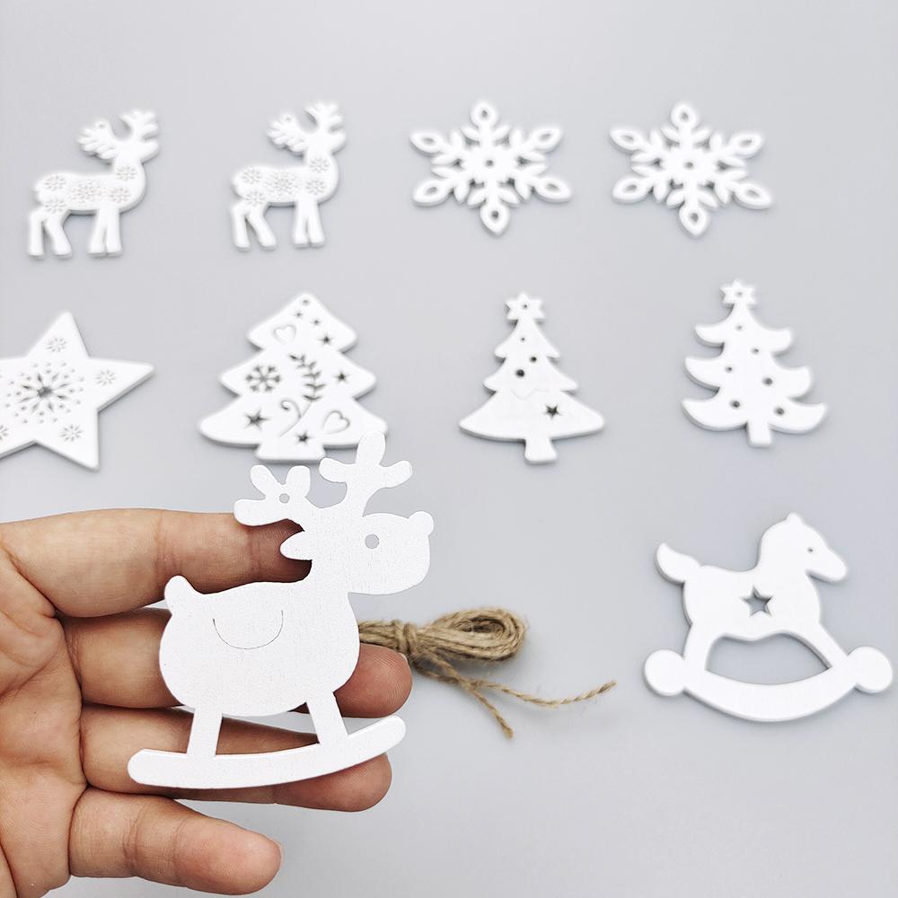 Christmas Wooden Pendants Chips Hanging Oranament Christmas Decoration 2023 Snowflake Elk Bells Christmas Tree Decorations