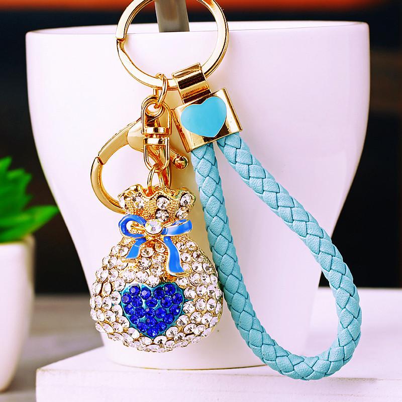 

Heart Shaped Pendant Lucky Bag Rhinestone Alloy Car Keychain Colorful Gifts Navy Blue