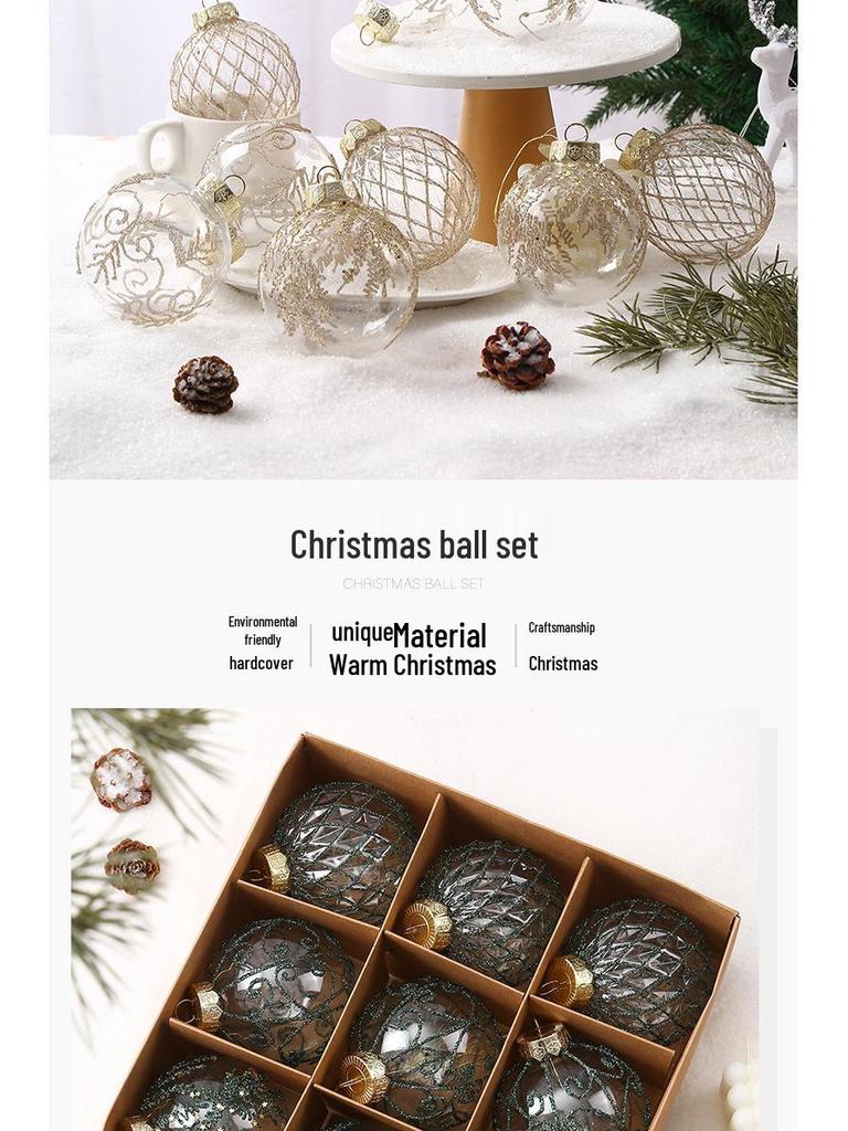 8CM Transparent PET Painted Christmas Ball Set for Tree Decorations