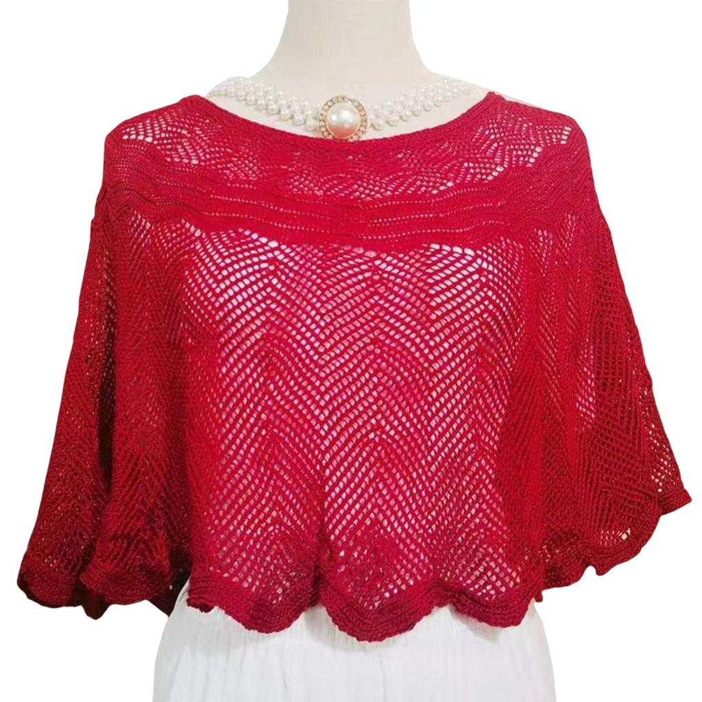 Womens Loose Crochet Tops Hollow Lace Out Cotton Shrug Poncho Shawl Wrap Crewneck Summer Beach Cover Up Shoulders Warm Shawl