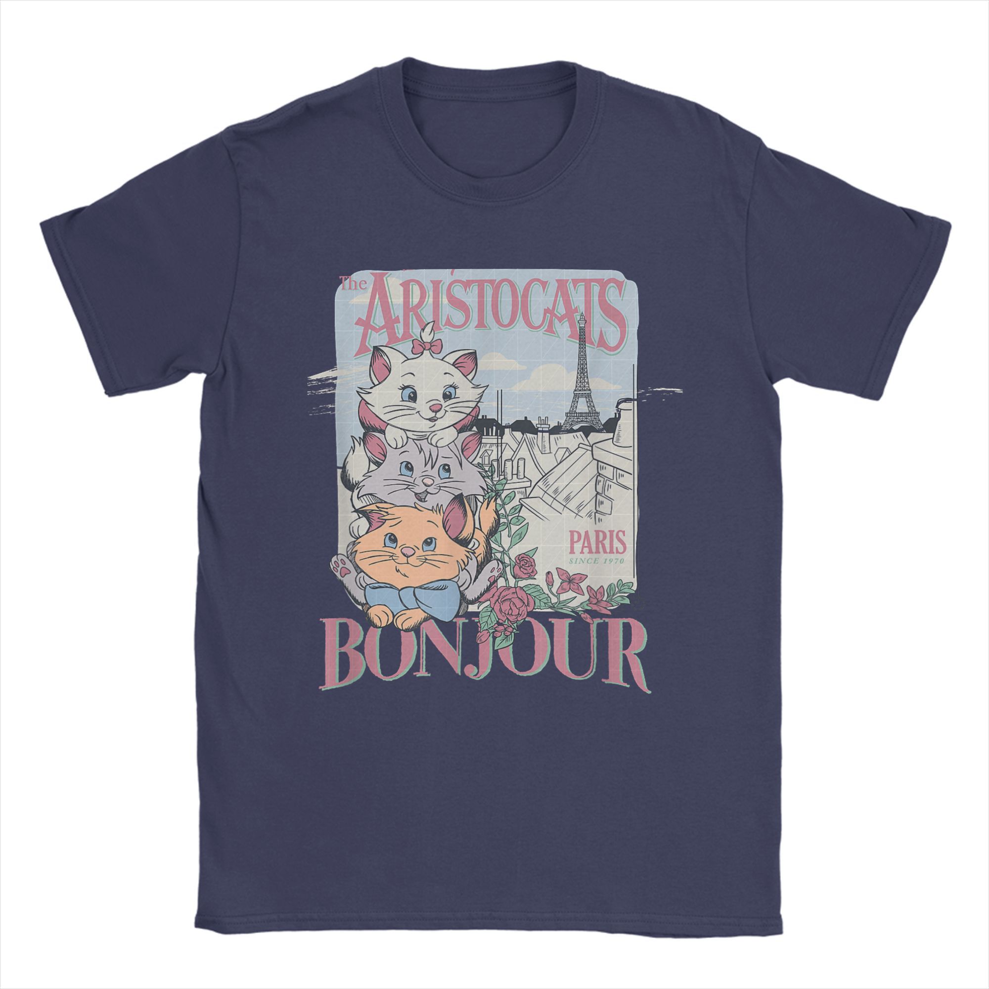 

Fun The Aristocats Bonjour Paris Since 1979 T-Shirt Men Crewneck Cotton T Shirts Marie Cat Short Sleeve Tees Plus Size Tops 4XL