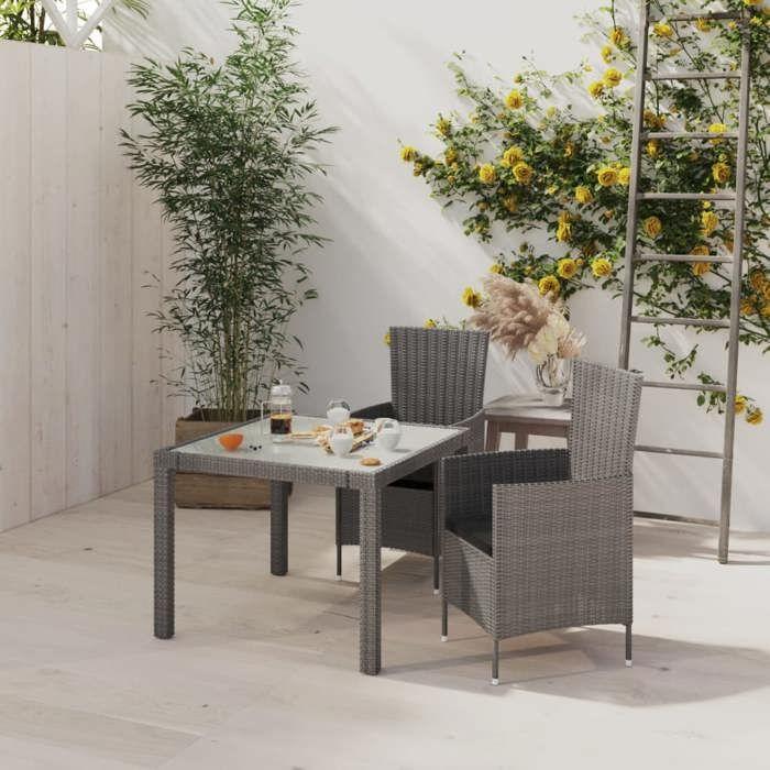 Maison Exclusive - Ensemble à manger d'extérieur 3pcs coussins gris résine tressée