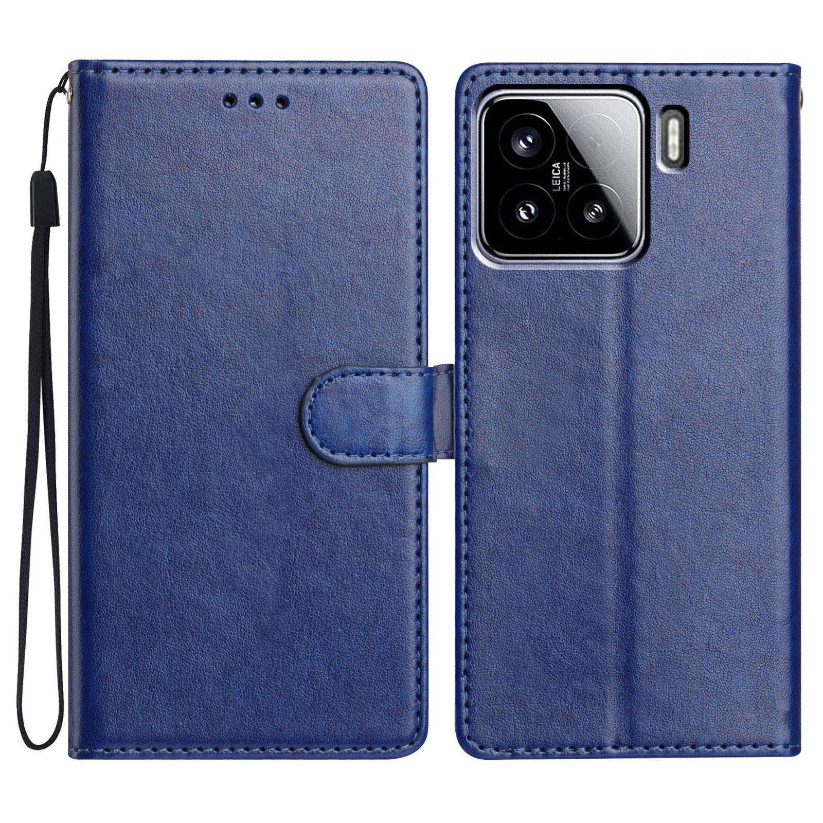 

Кожаный чехол-кошелек с подставкой для Xiaomi 15 с удобным ремешком Blue