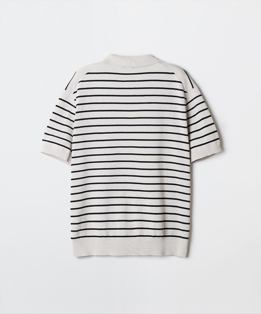 Seupao [100% Cotton] Collared Neck Striped Short Sleeve Knit_Spkwg25M03