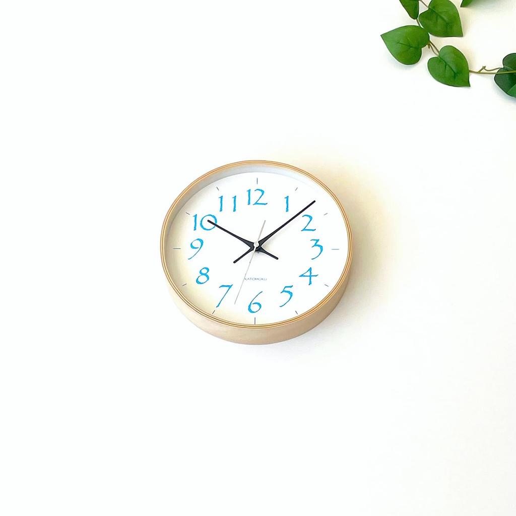 KATOMOKU Plywood Clock, Size 20, Light Blue, km-119LBRC, Wall Clock with Continuous Second Hand, 25.2cm Diameter (radio-controlled Clock)