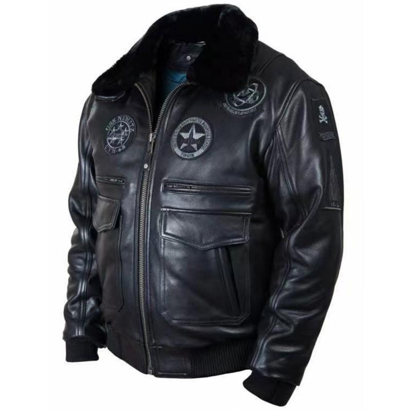 Mens Black PU Leather Jacket Slim Fit Winter Casual Pilot Style Outerwear