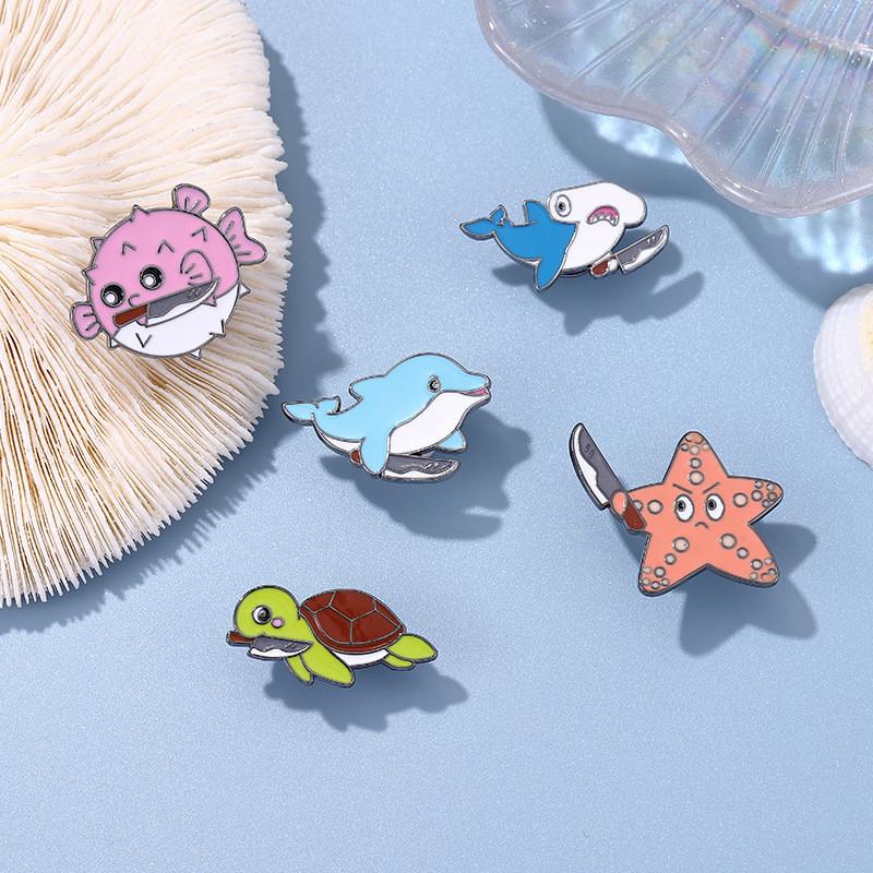 Unique Ocean Animal Series Brooches Featuring Stylish Starfish Pufferfish Turtle And Whale Designs