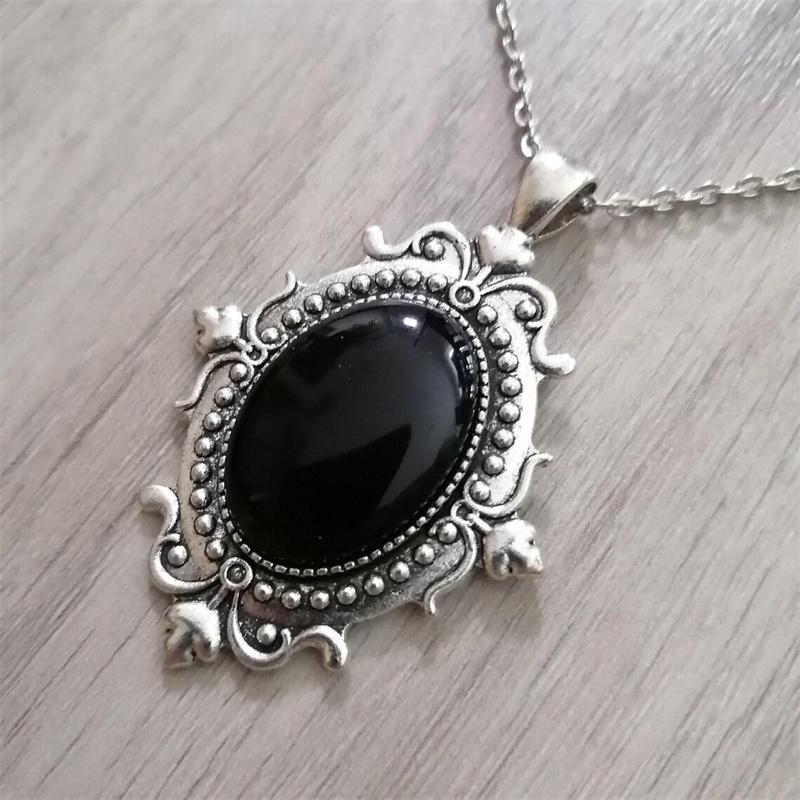 Vintage Grøn Kvarts Krystal Halskæde Imitation af Gammel Metal Halskæde Til Kvinder Vampire Præget Heks Smykke Accessories