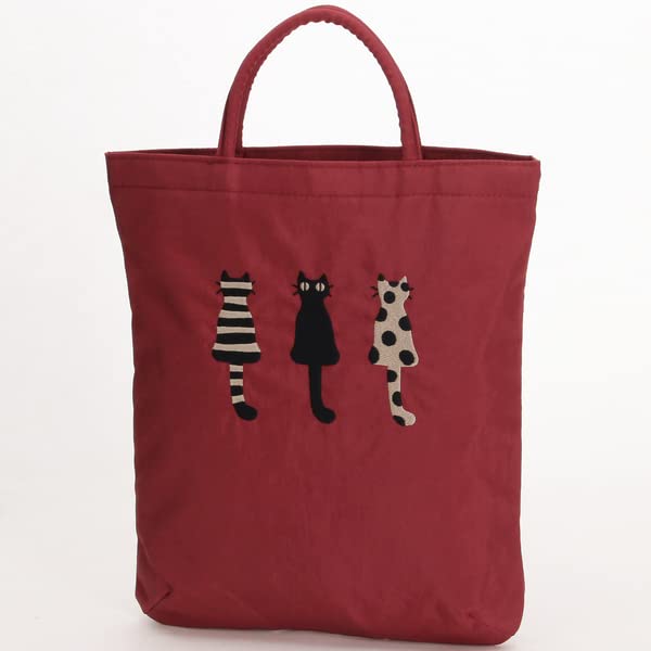 Bestickte Tasche von Atsuko Matano (Freundliche Katzen) (Damen) [35cm Hoch x 30cm Breit] Khaki Einheitsgröße