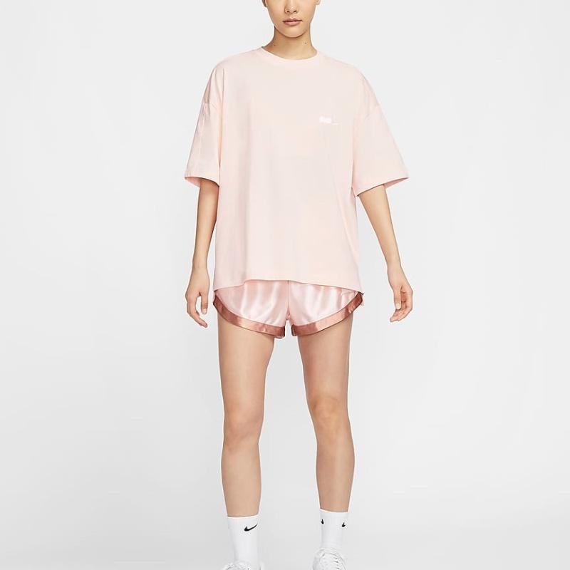 Nike Solid Color Logo Crew Neck Knit Breathable Short Sleeve T-Shirt Women Tops Ice-Pomegranate White FV0942-838