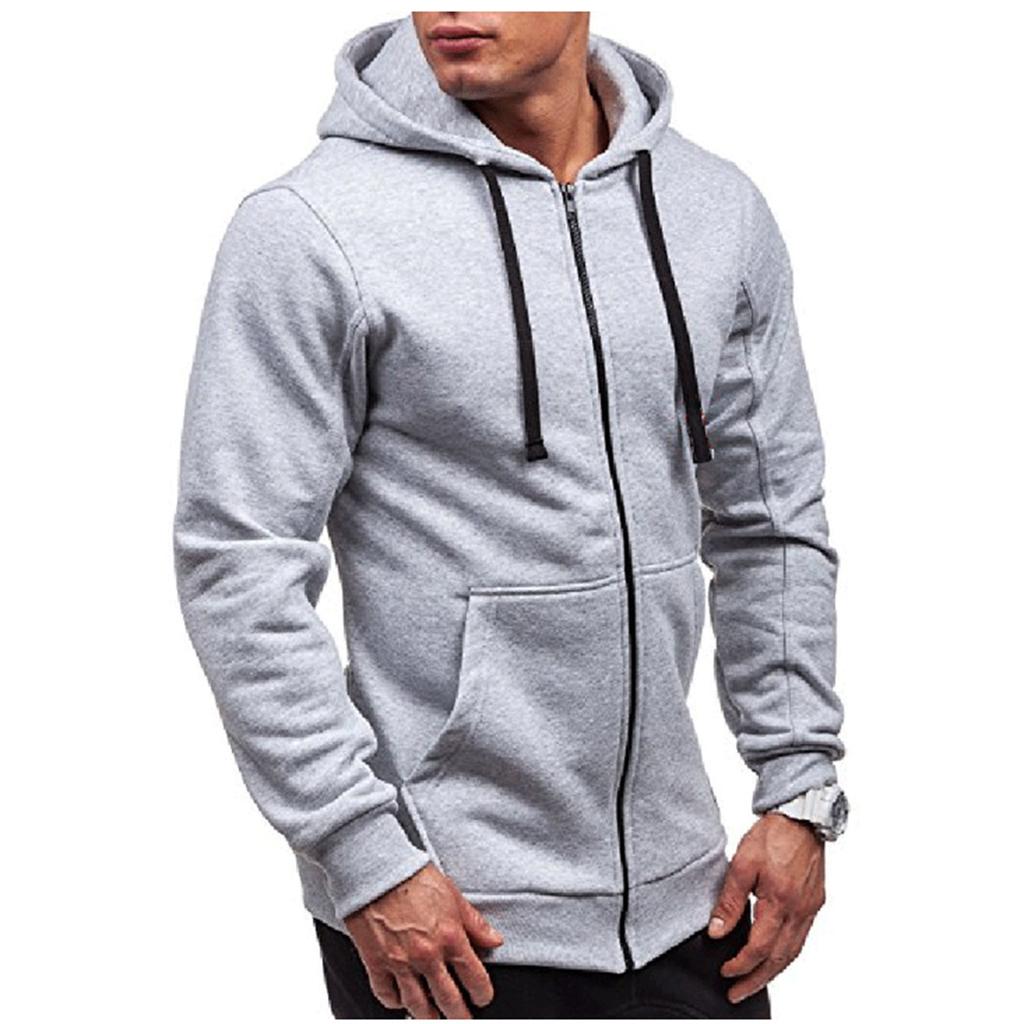 Sudadera con capucha de manga larga con cremallera de color para hombre