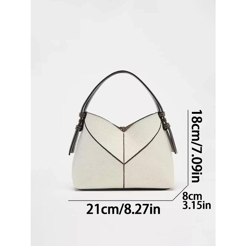 

Ladies tote bag with ctrasting color design mini canvas shopping tote bag, fashiable single-shoulder hand-carry bucket bag M бежевый