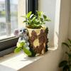 Artificial Stump Planter Resin Tree Bark Shape Flower Pot with Koala/Frog/Sloth Rustic Small Barrel