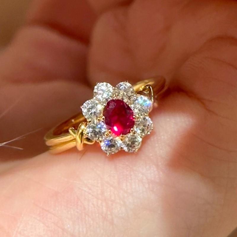 

Marguerite Woven Red Gem Ring & Diamond Stud Earrings Set for Women Adjustable Opening