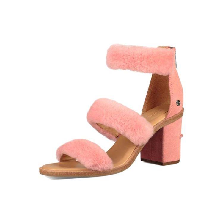UGG Del Rey Fluff Heel Comfortable Soft Fur High Heel Sandals Women Sandals Cherry-Blossom-Pink 1095489-LNT