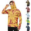 Men's Casual Outdoor Hooded Long Sleeve Sun Protection Shirt Lightweight Breathable Striped Printed Pullover Top for Sports Hiking Fishing