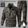 Men's Camouflage Workwear Set: Elastic, Thickened, Anti-Scald, Wear-Resistant Suit for Soldiers, Auto Repair, Electric Welders, and Labor Protection.