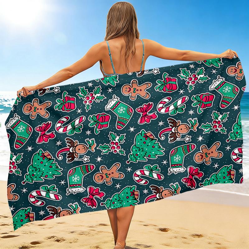 1Pc Christmas Holiday Beach Towel Quick Dry Multiuse For Beach Pool Gym Yoga Home Travel Christmas Halloween Xmas Gift S1130