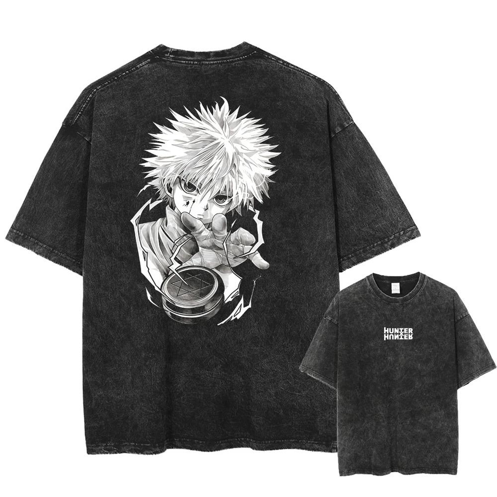 Anime Graphic Print Washed TShirt Oversized Cotton Tshirts Harajuku Harajuku Vintage Trendy T Shirt