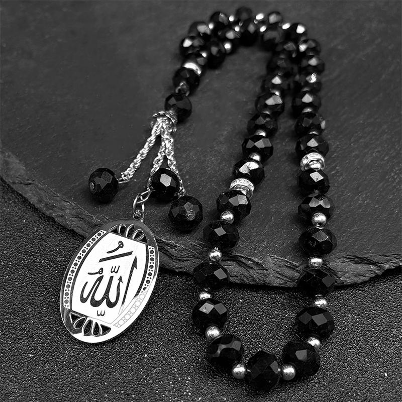 Allah Koran Medaille Auto Anhänger für Männer Edelstahl Gold Farbe 33 Gebetsperlen Islam Muslimisches Amulett Auto Spiegel Hängender Schmuck