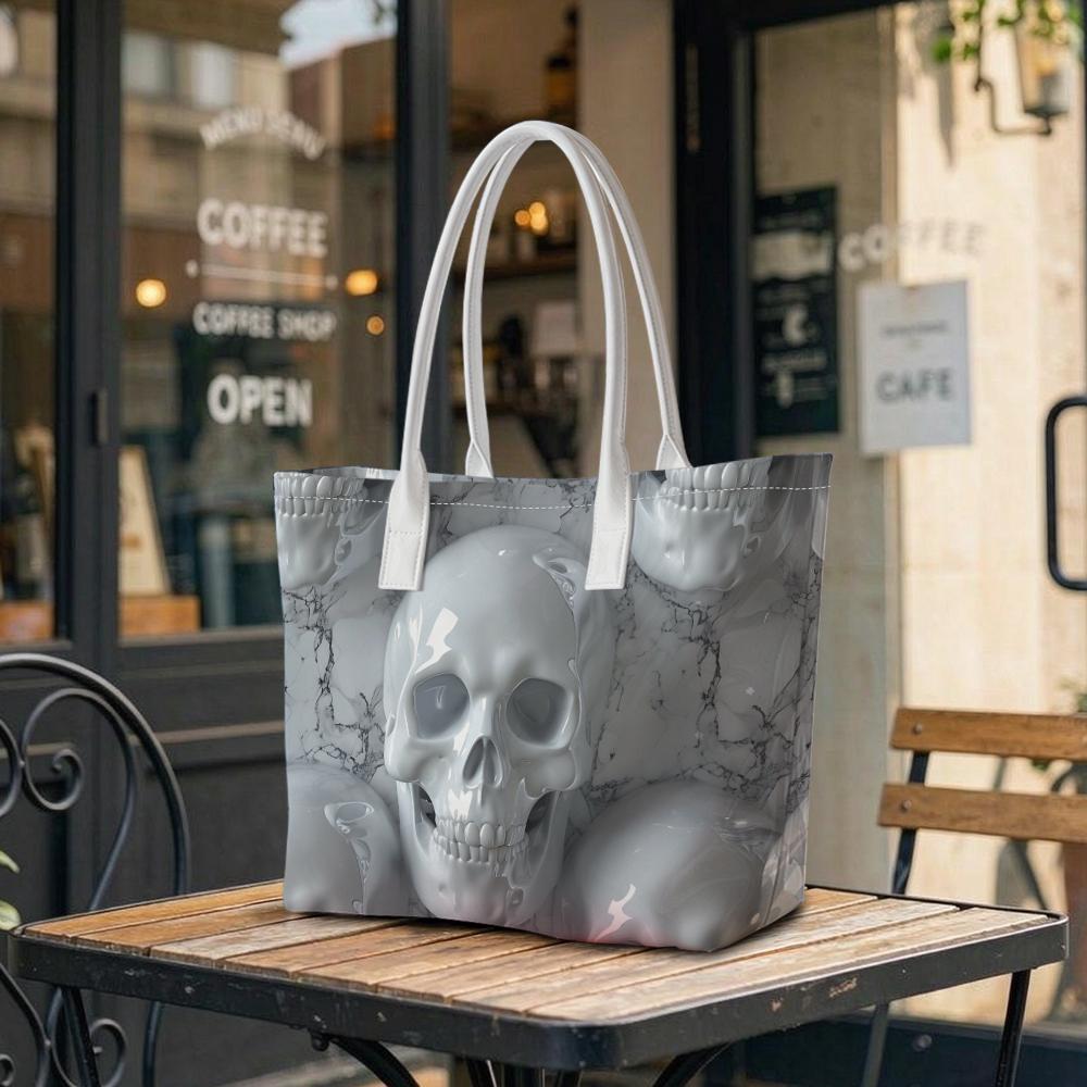 Marble Skull Print Tote Bag Stylish Casual Handbag For Daily Use