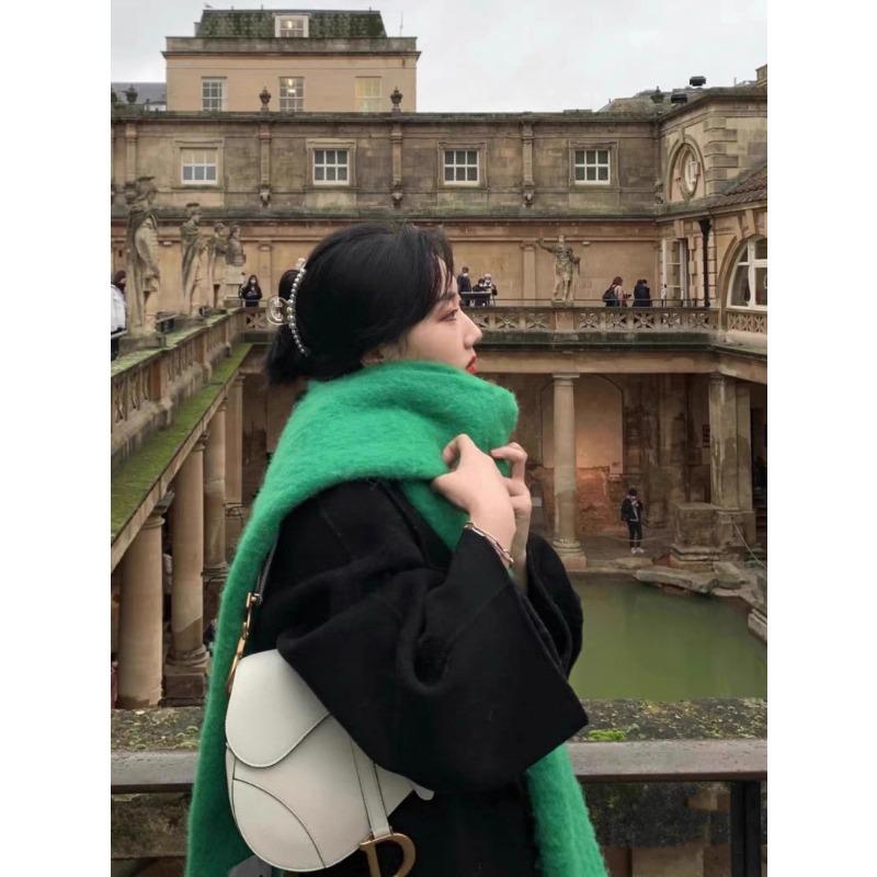 Crain blue scarf women's winter versatile thickened solid color shawl mohair premium warm scarf