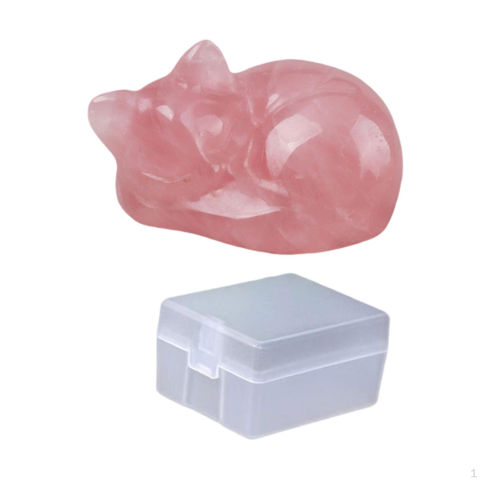 

Sleeping Cat Figurine Gifts Polished Carved Women Lucky Kitten Statue Decor рожевий