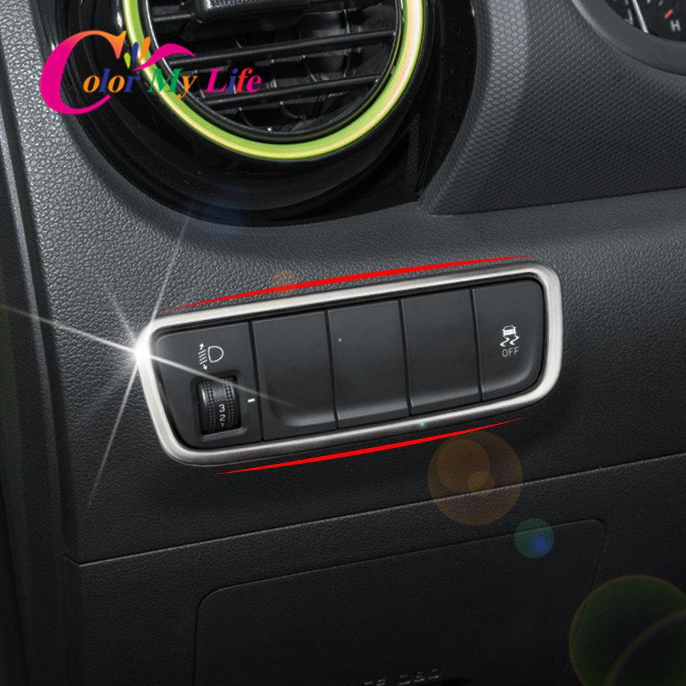 

Color My Life 1Pc Аксессуары из нержавеющей стали для Hyundai Kona Kauai 2017 - 2022 Ручка переключателя фар Панель Крышка Круг