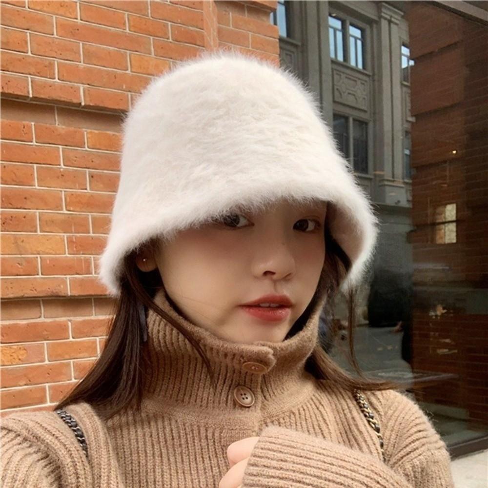 Furry Plush Bucket Cap Warm Anti-cold Bucket Hat Elegant Winter Fisherman Hat Women