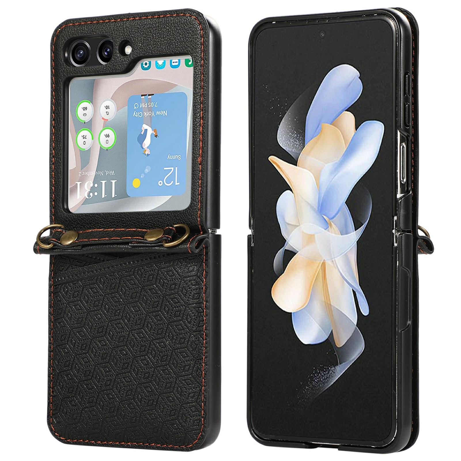 

For Samsung Galaxy Z Flip6 5G Case Imprinted Rhombus Leather Phone Cover with Card Slots Black